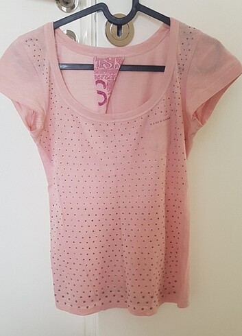 Bershka taşlı pembe tshirt