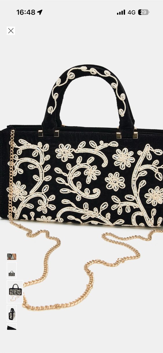 Nakışlı Siyah Süet Kadın Çanta zara - Görsel 2