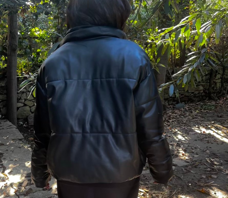 Düğmeli Siyah Deri Kadın Kışlık deri mont - Görsel 4