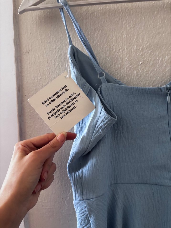 Mavi Pilili V Yaka kısa Kadın Elbise, şortlu - Görsel 3