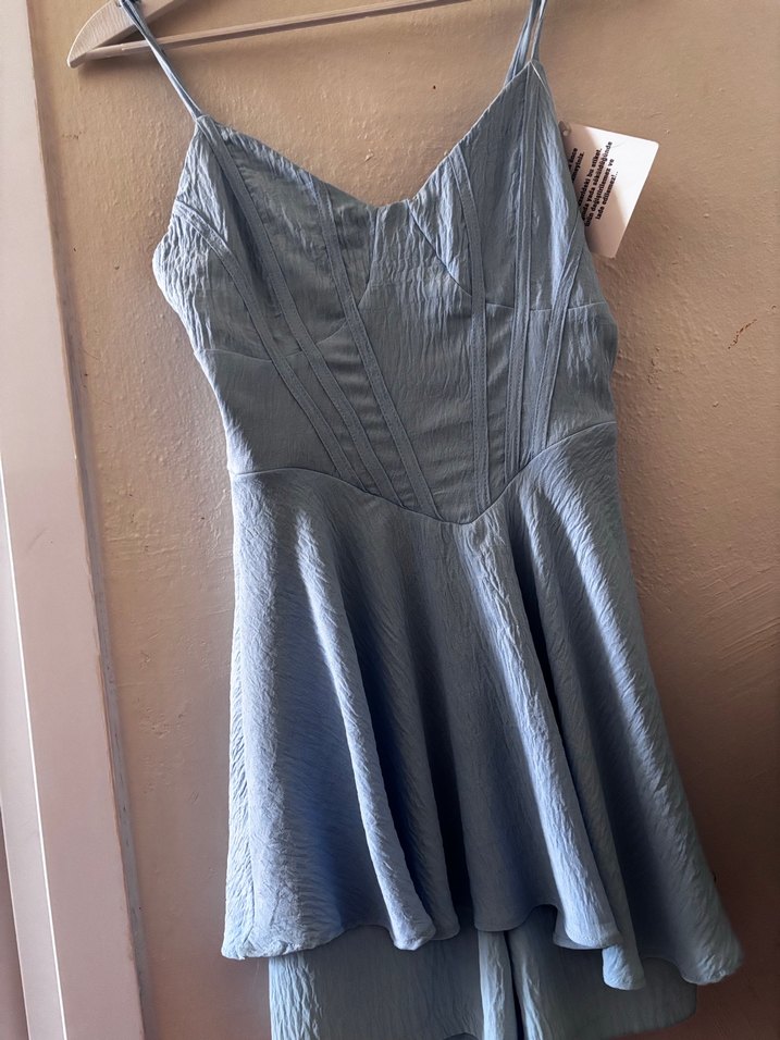 Mavi Pilili V Yaka kısa Kadın Elbise, şortlu - Görsel 2