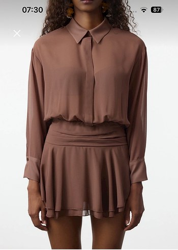 V Yakalı sifon Mini Elbise - Görsel 2