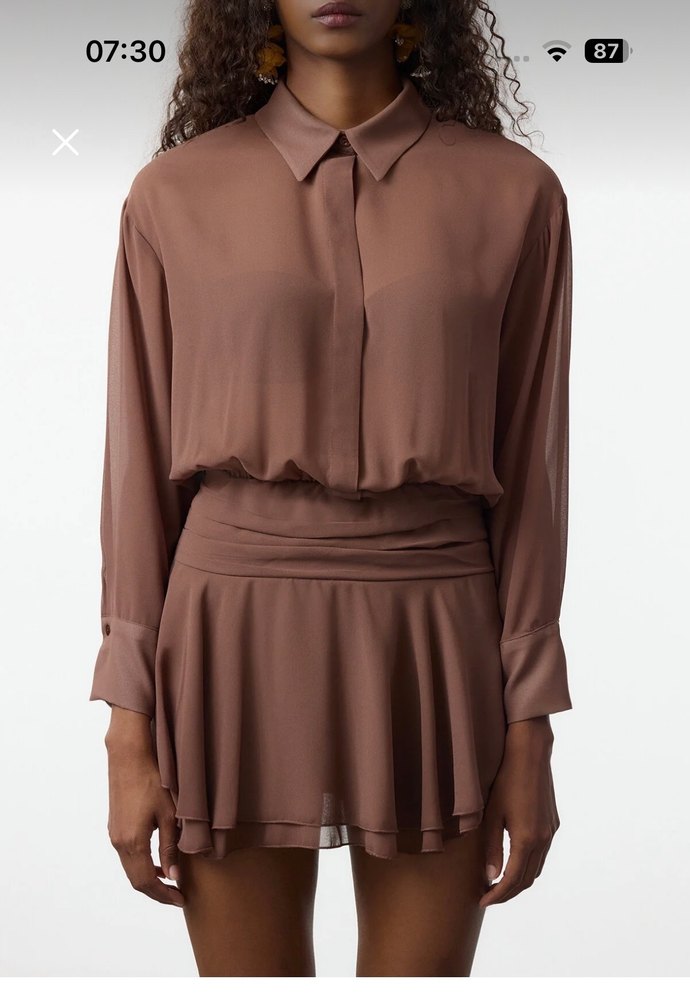 V Yakalı sifon Mini Elbise - Görsel 2