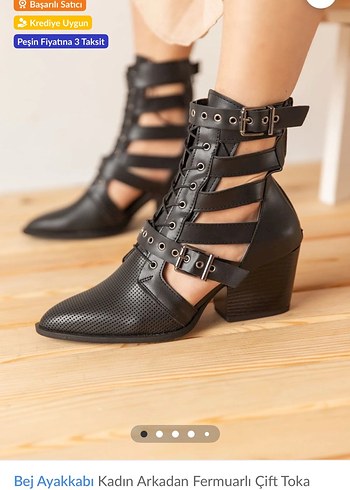 Tokalı Siyah Deri Kadın Bot - Görsel 4