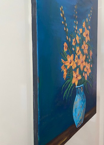 Sarı Çiçekli Karanlık Fonlu Tablo - Görsel 5