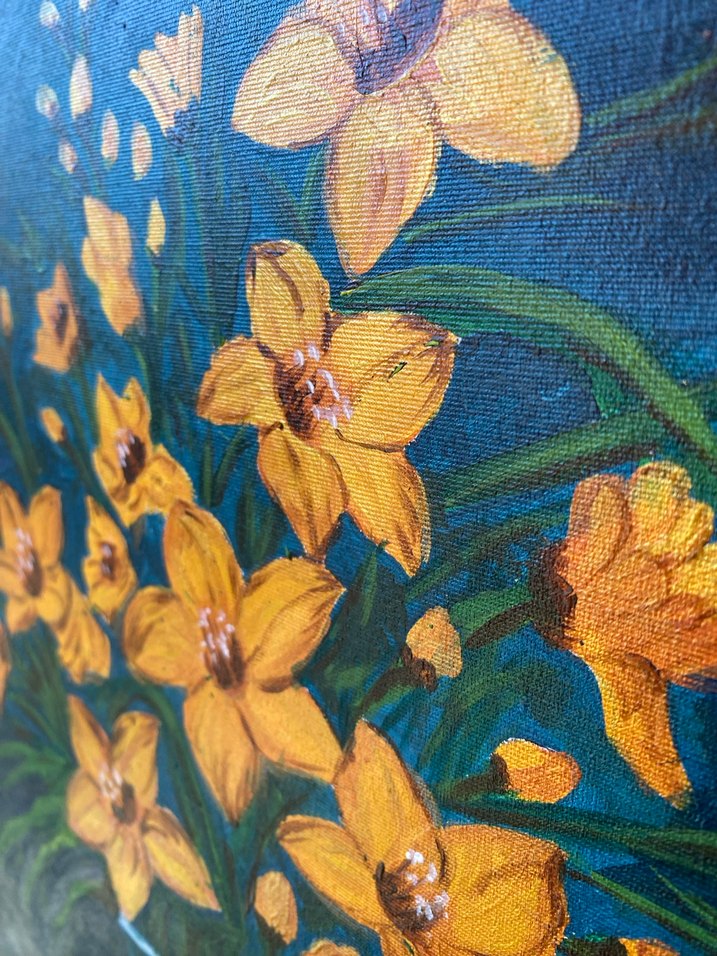 Sarı Çiçekli Karanlık Fonlu Tablo - Görsel 3