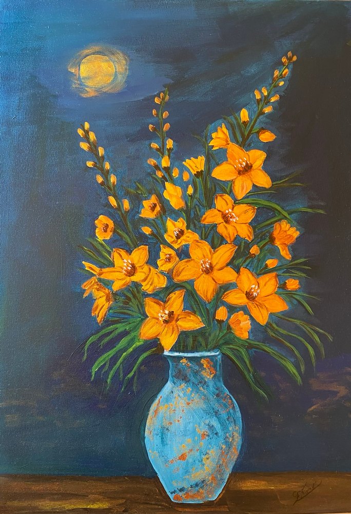 Sarı Çiçekli Karanlık Fonlu Tablo - Görsel 2