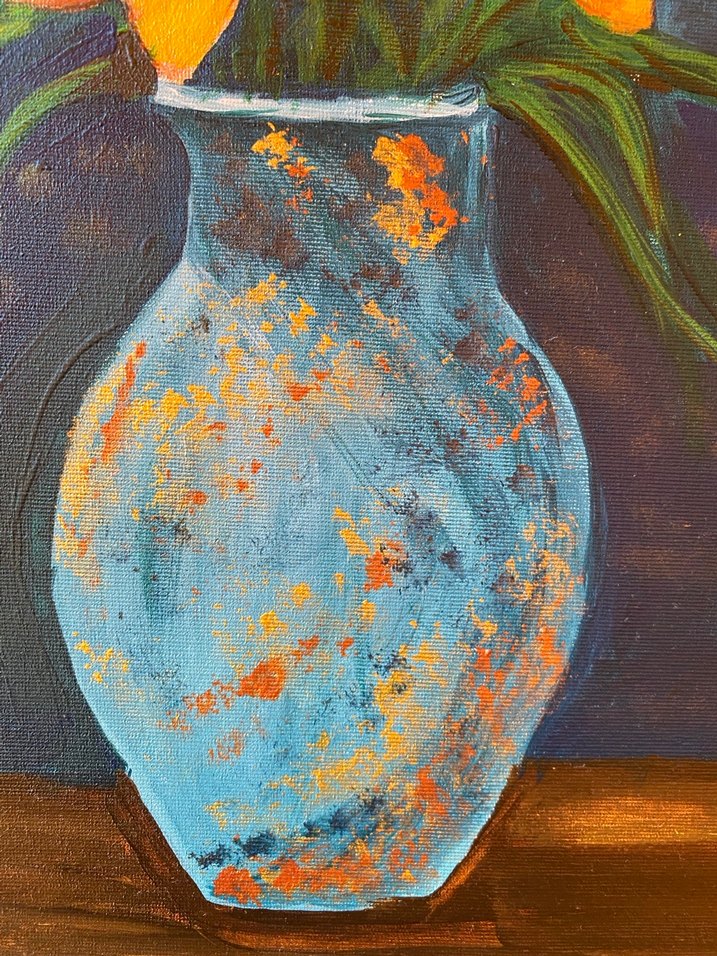 Sarı Çiçekli Karanlık Fonlu Tablo - Görsel 4