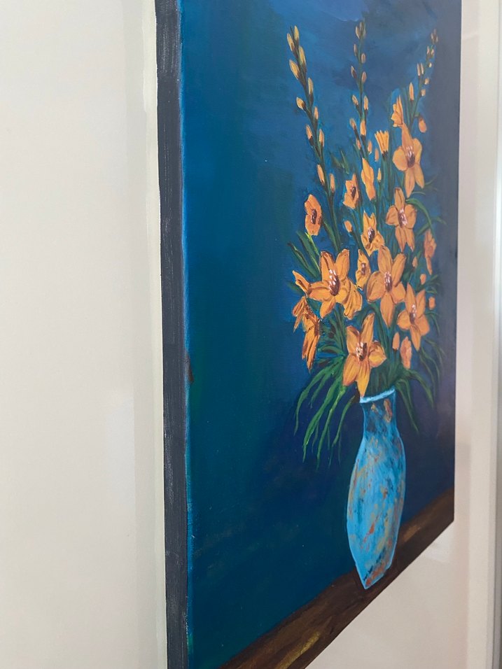 Sarı Çiçekli Karanlık Fonlu Tablo - Görsel 5