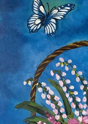 Sepette Pembe ve Beyaz Çiçekler Tablosu 35/50 - Görsel 3