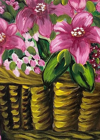 Sepette Pembe ve Beyaz Çiçekler Tablosu 35/50 - Görsel 5