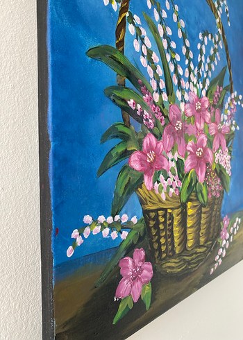 Sepette Pembe ve Beyaz Çiçekler Tablosu 35/50 - Görsel 6