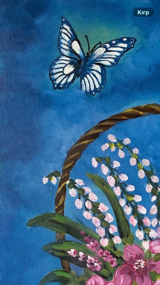 Sepette Pembe ve Beyaz Çiçekler Tablosu 35/50 - Görsel 3