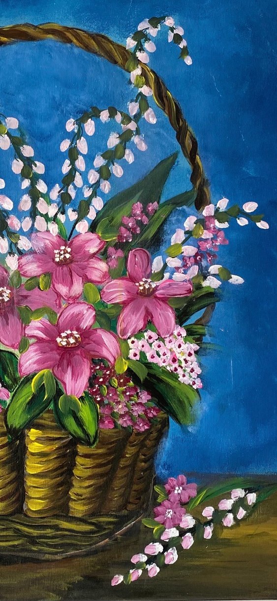 Sepette Pembe ve Beyaz Çiçekler Tablosu 35/50 - Görsel 4