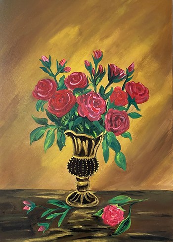 Kırmızı Güller ve Vazoda Natürmort Tablo35/50 - Görsel 2