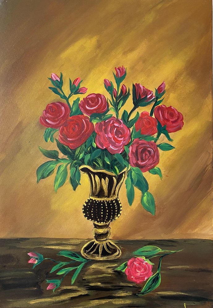 Kırmızı Güller ve Vazoda Natürmort Tablo35/50 - Görsel 2