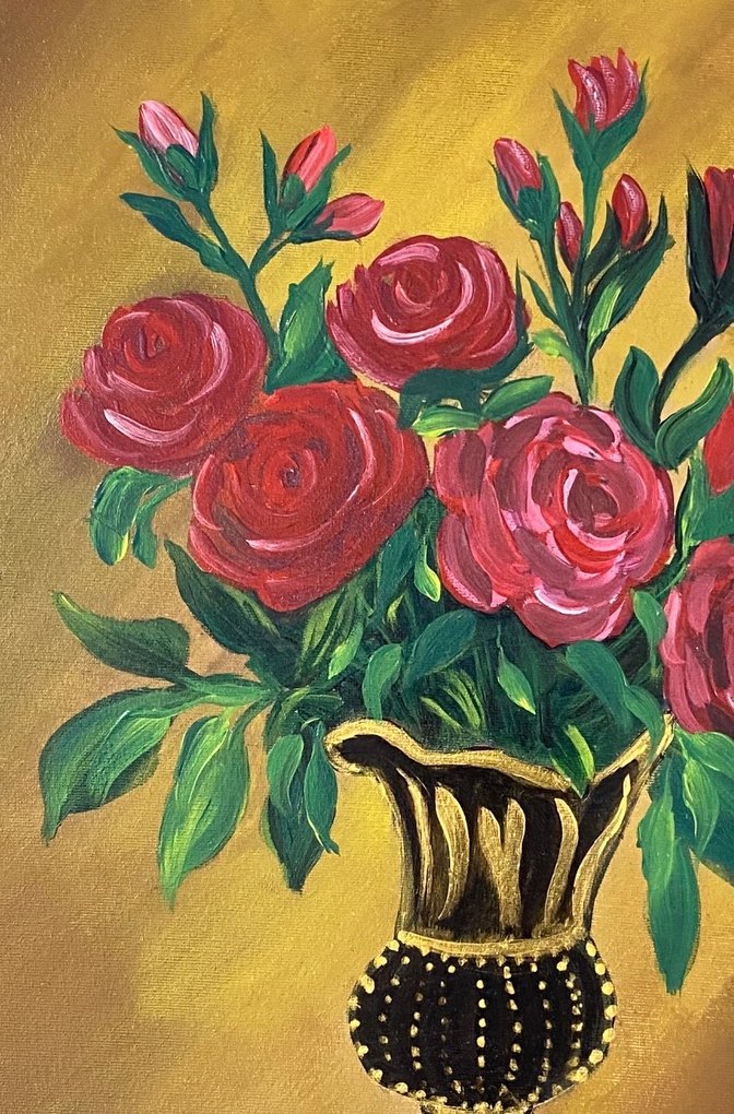 Kırmızı Güller ve Vazoda Natürmort Tablo35/50 - Görsel 3