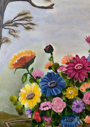 Çiçekli Ahşap Araba Akrilik Boya Tablo 35/50 - Görsel 5