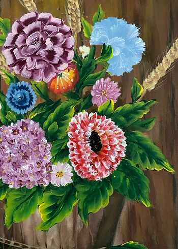 Çiçek ve Buğday Temalı Karanlık Renkli Tablo - Görsel 4