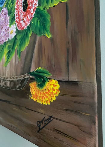 Çiçek ve Buğday Temalı Karanlık Renkli Tablo - Görsel 6