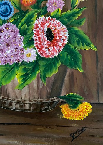 Çiçek ve Buğday Temalı Karanlık Renkli Tablo - Görsel 3