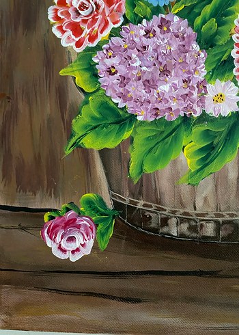 Çiçek ve Buğday Temalı Karanlık Renkli Tablo - Görsel 7