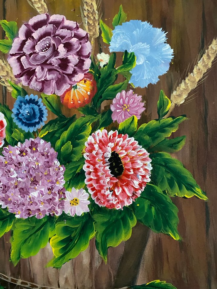 Çiçek ve Buğday Temalı Karanlık Renkli Tablo - Görsel 4