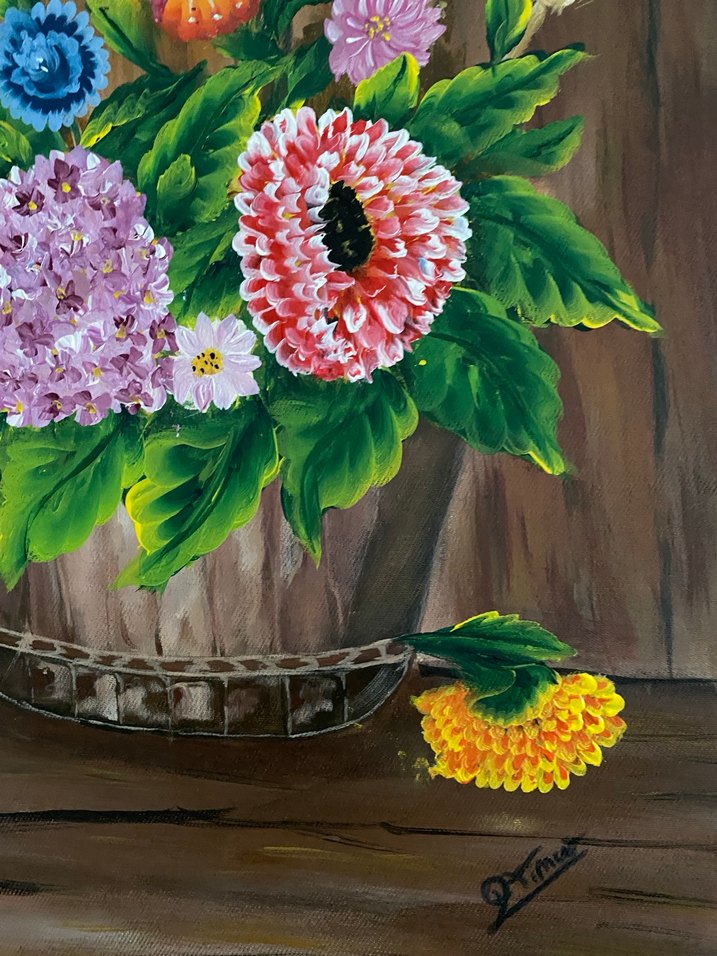 Çiçek ve Buğday Temalı Karanlık Renkli Tablo - Görsel 3