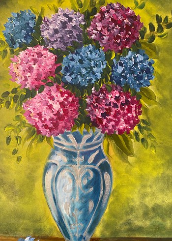 Mor Çiçekli Vazo Akrilik Boya Tablo - Görsel 3