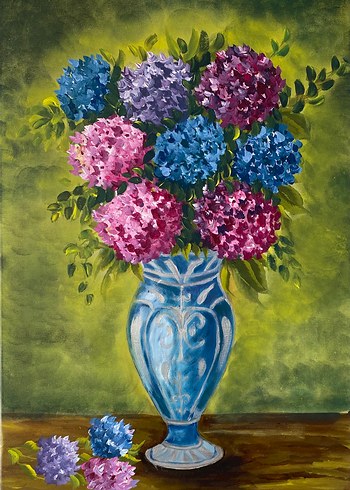 Mor Çiçekli Vazo Akrilik Boya Tablo - Görsel 2