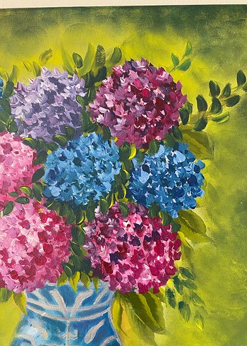 Mor Çiçekli Vazo Akrilik Boya Tablo - Görsel 4