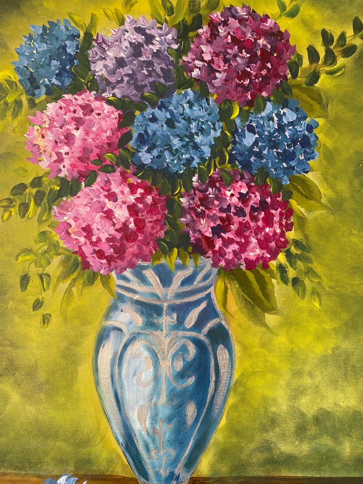 Mor Çiçekli Vazo Akrilik Boya Tablo - Görsel 3