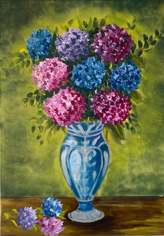 Mor Çiçekli Vazo Akrilik Boya Tablo - Görsel 2