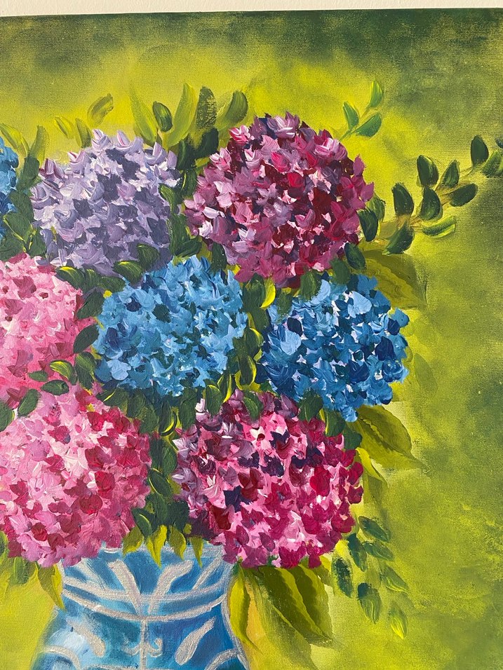 Mor Çiçekli Vazo Akrilik Boya Tablo - Görsel 4