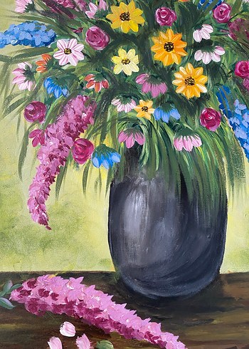 Çiçekli Vazo Akrilik Boya Tablo 35/50 - Görsel 5