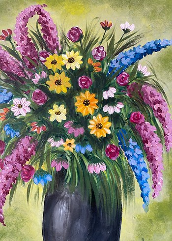 Çiçekli Vazo Akrilik Boya Tablo 35/50 - Görsel 3