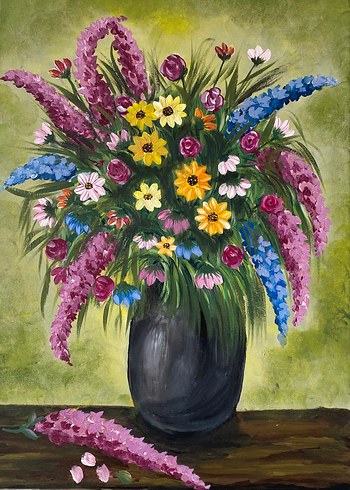 Çiçekli Vazo Akrilik Boya Tablo 35/50 - Görsel 2