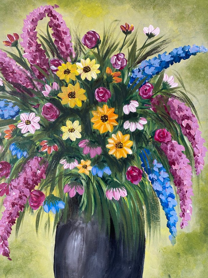 Çiçekli Vazo Akrilik Boya Tablo 35/50 - Görsel 3