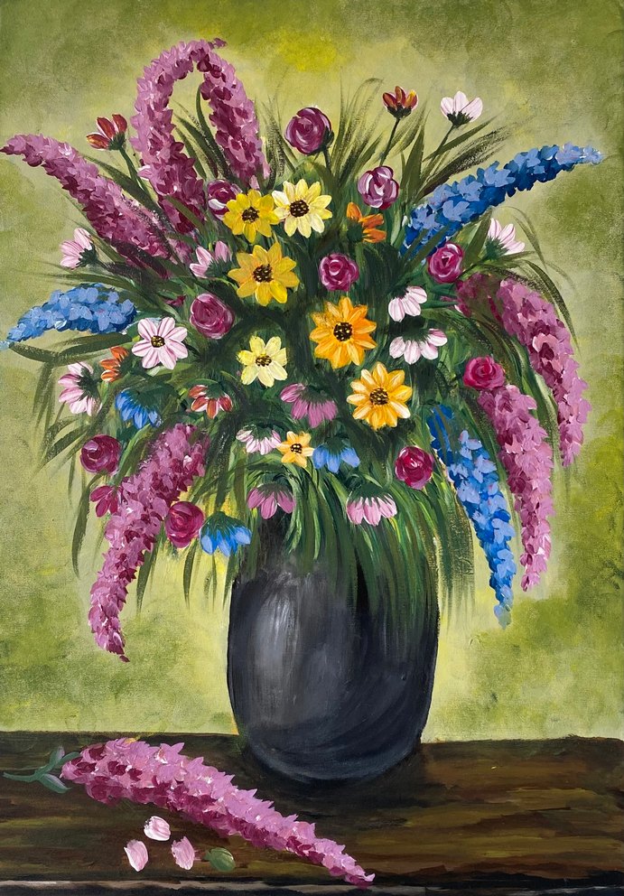 Çiçekli Vazo Akrilik Boya Tablo 35/50 - Görsel 2