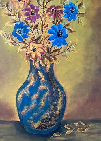 Koyu Mavi Vazo ve Çiçekler Tablosu - Görsel 3