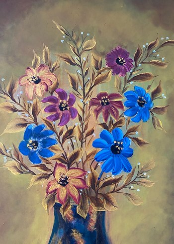 Koyu Mavi Vazo ve Çiçekler Tablosu - Görsel 5