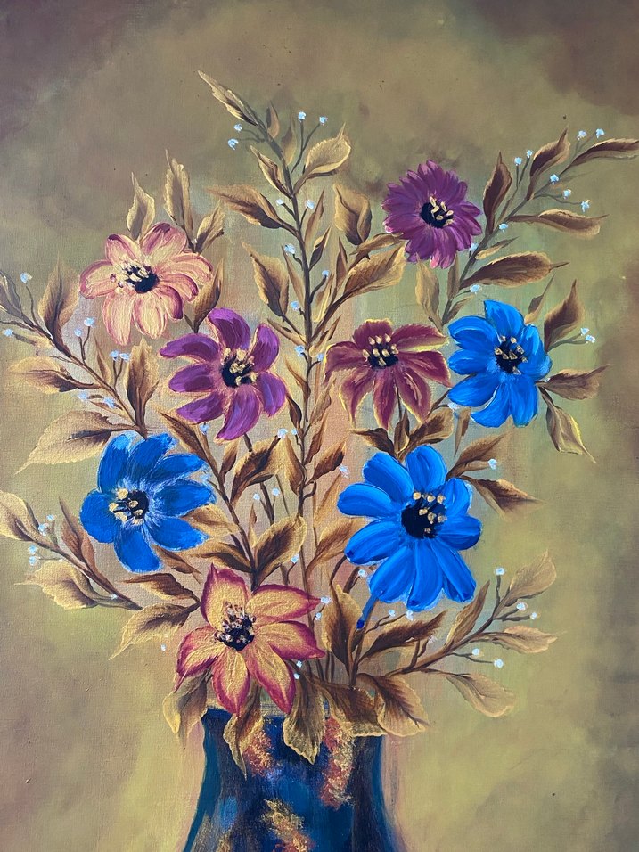 Koyu Mavi Vazo ve Çiçekler Tablosu - Görsel 5