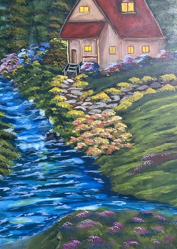 Doğada Ev Manzaralı Akrilik Boya Tablo 50/70 - Görsel 3