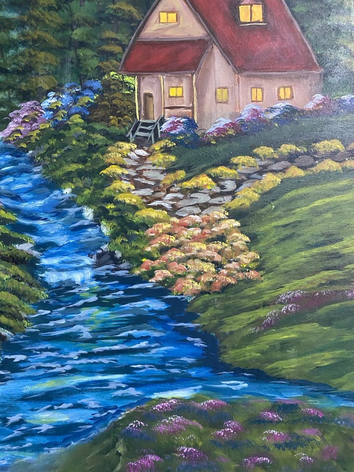 Doğada Ev Manzaralı Akrilik Boya Tablo 50/70 - Görsel 3