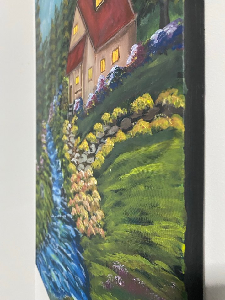 Doğada Ev Manzaralı Akrilik Boya Tablo 50/70 - Görsel 5