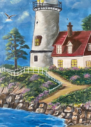 Deniz Feneri Manzaralı Deniz Resmi 50/70 - Görsel 4