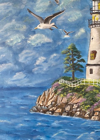 Deniz Feneri Manzaralı Deniz Resmi 50/70 - Görsel 5