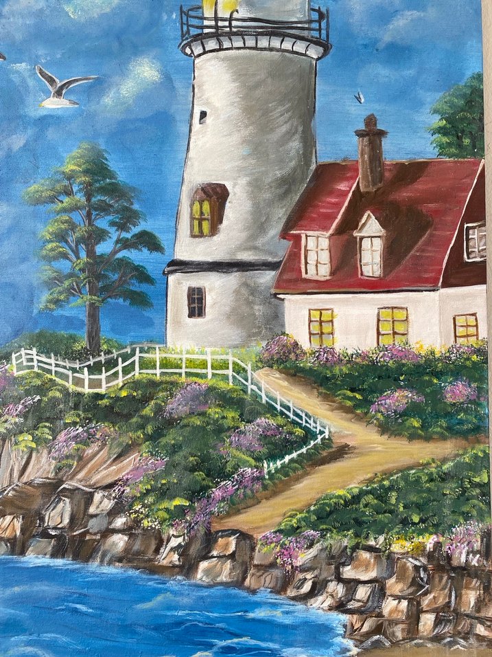 Deniz Feneri Manzaralı Deniz Resmi 50/70 - Görsel 4