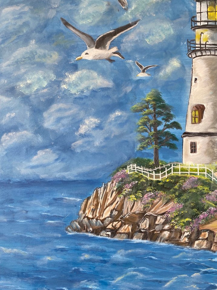 Deniz Feneri Manzaralı Deniz Resmi 50/70 - Görsel 5