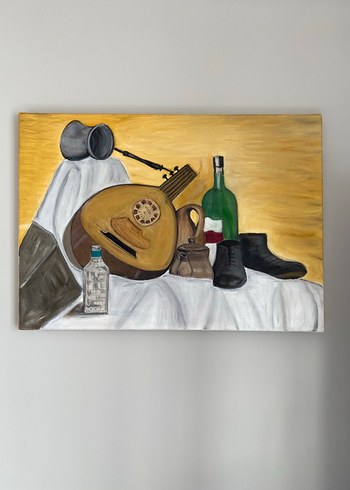 Karanlık Tonlarda Müzik ve Şarap Temalı Tablo